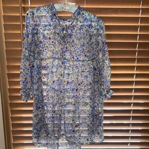 Umgee Blue Floral Sheer Top